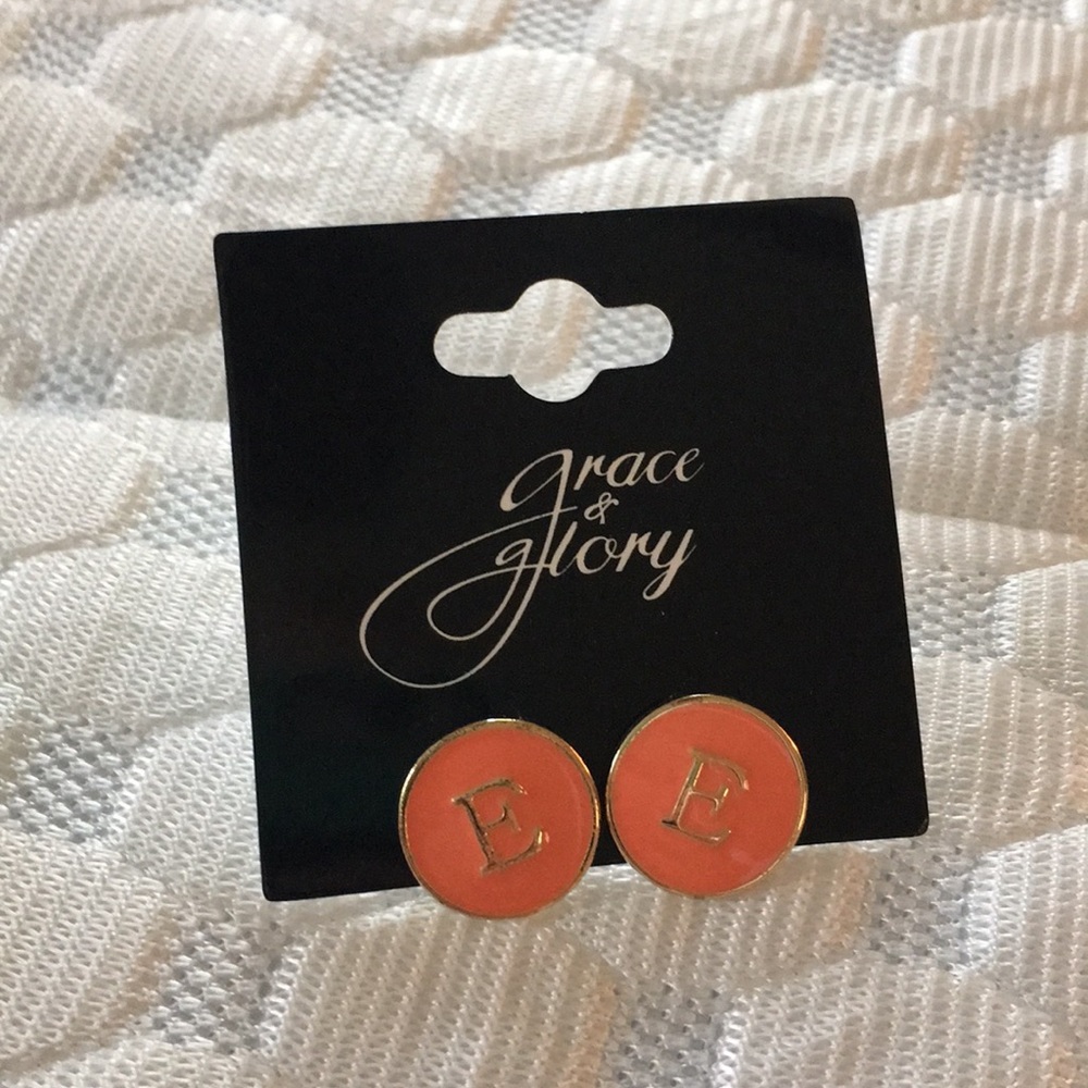 Peach Initial Earrings